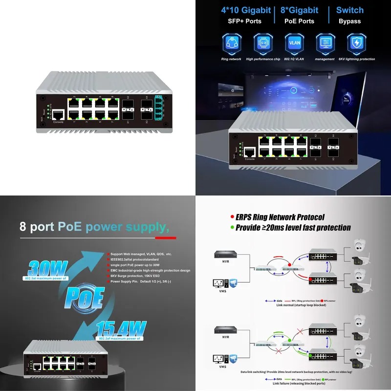Sfp+ 10G Managed Switch 8 Port - 8-Port PoE Industrie-Management-Switch, 4 10G SFP